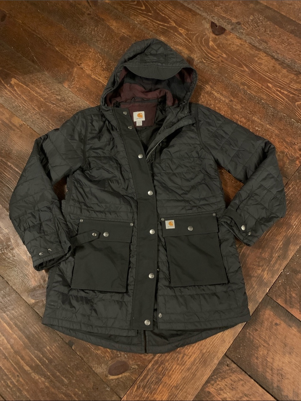Carhartt Women's Small Thin Black Quilted Hooded Parka